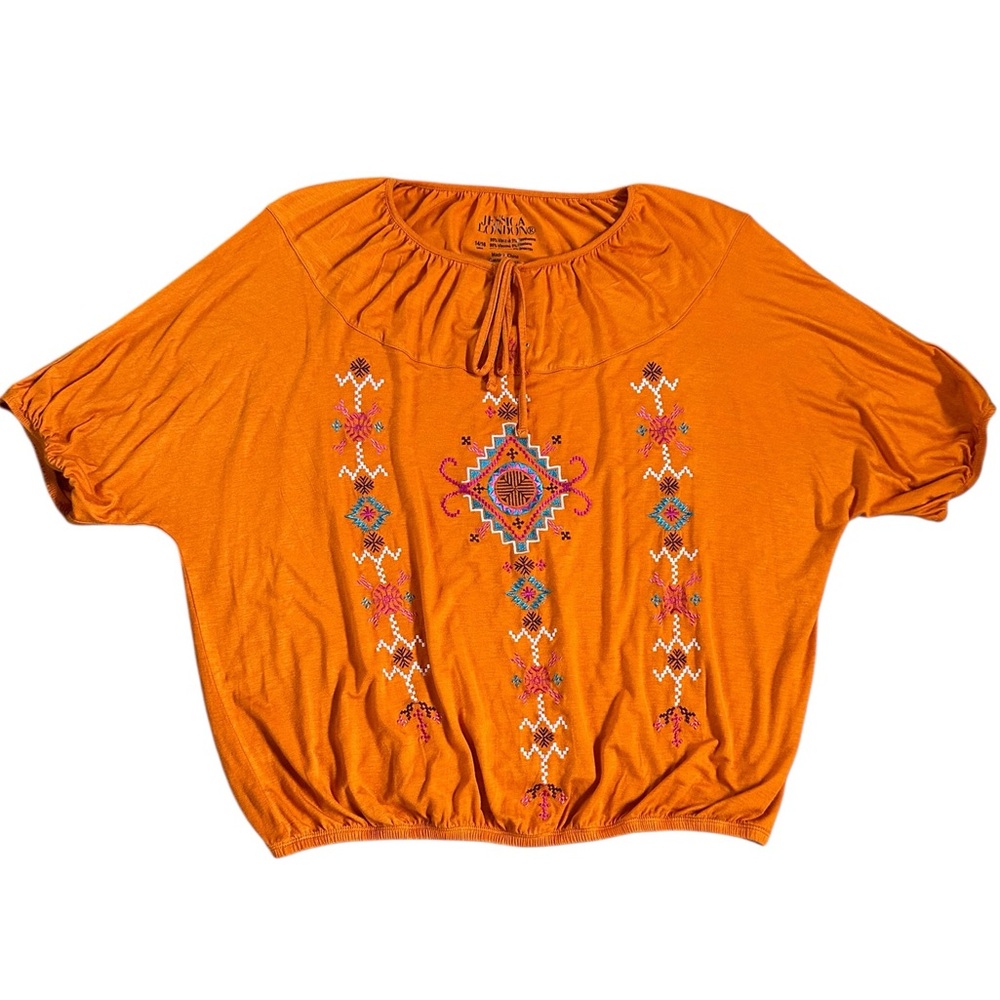 JESSICA LONDON burnt orange 2pc pleated skirt & embroidered shirt set 14/16 XL - Picture 3 of 10